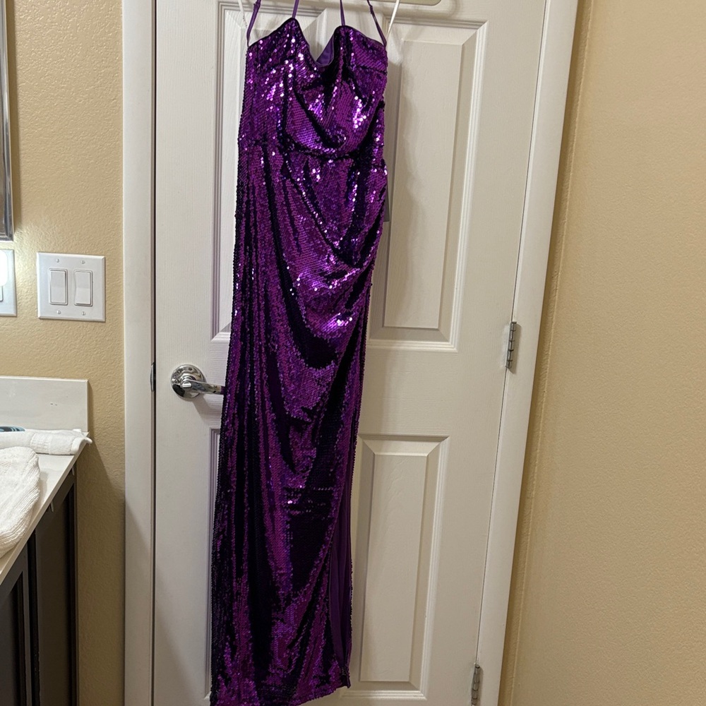 Purple Sequin Strapless Gown